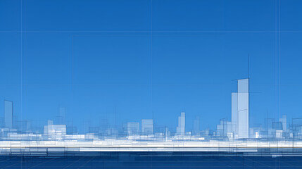 Obraz premium Abstract Wireframe Cityscape Under Blue Sky