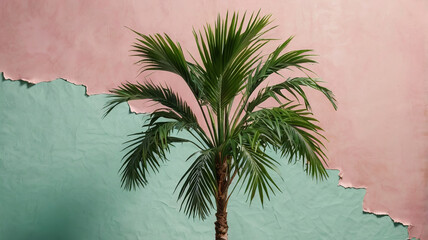 A tropical palm tree with slender, graceful leaves