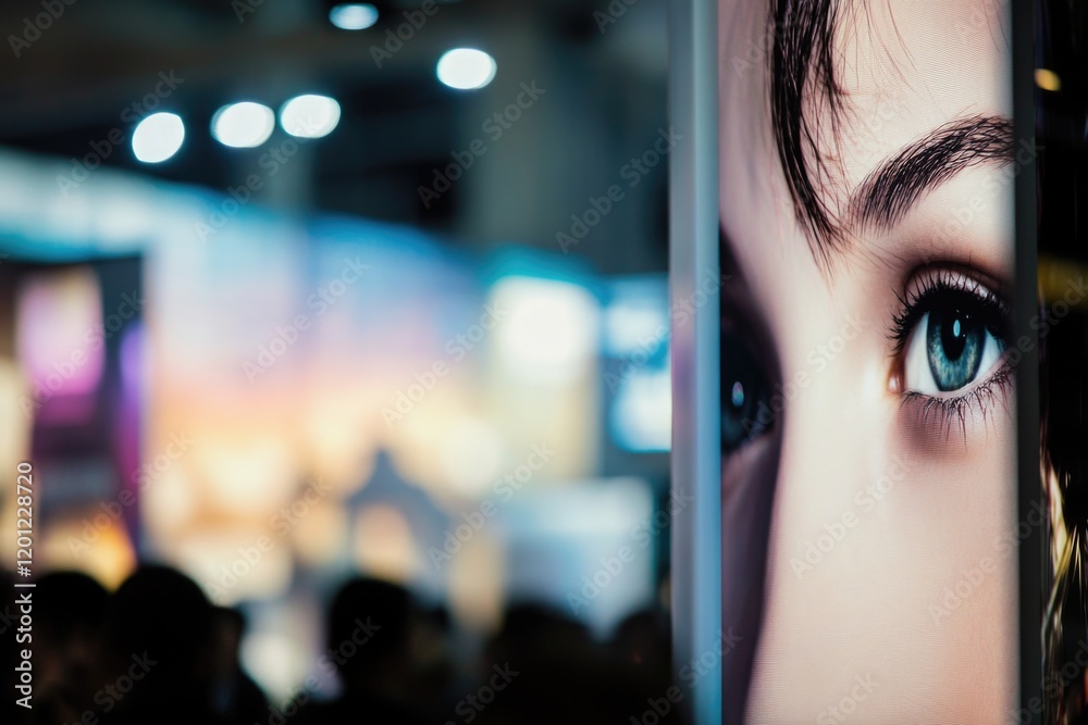 Poster Close-up of an eye looking at a screen, suitable for technology and human-computer interaction concepts
