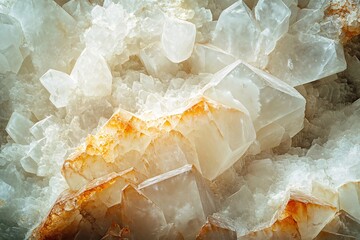 Close up of calcite crystals creating a beautiful texture with orange and white colors