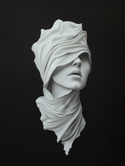 Veiled Face Sculpture Wrapped in White Fabric