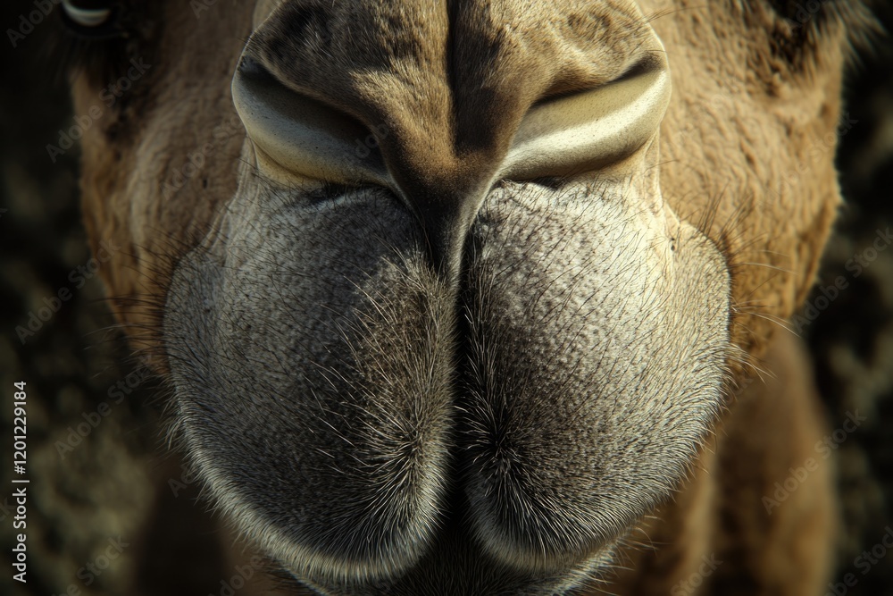 Poster Close-up shot of a giraffe's nose with distinctive patterns and markings