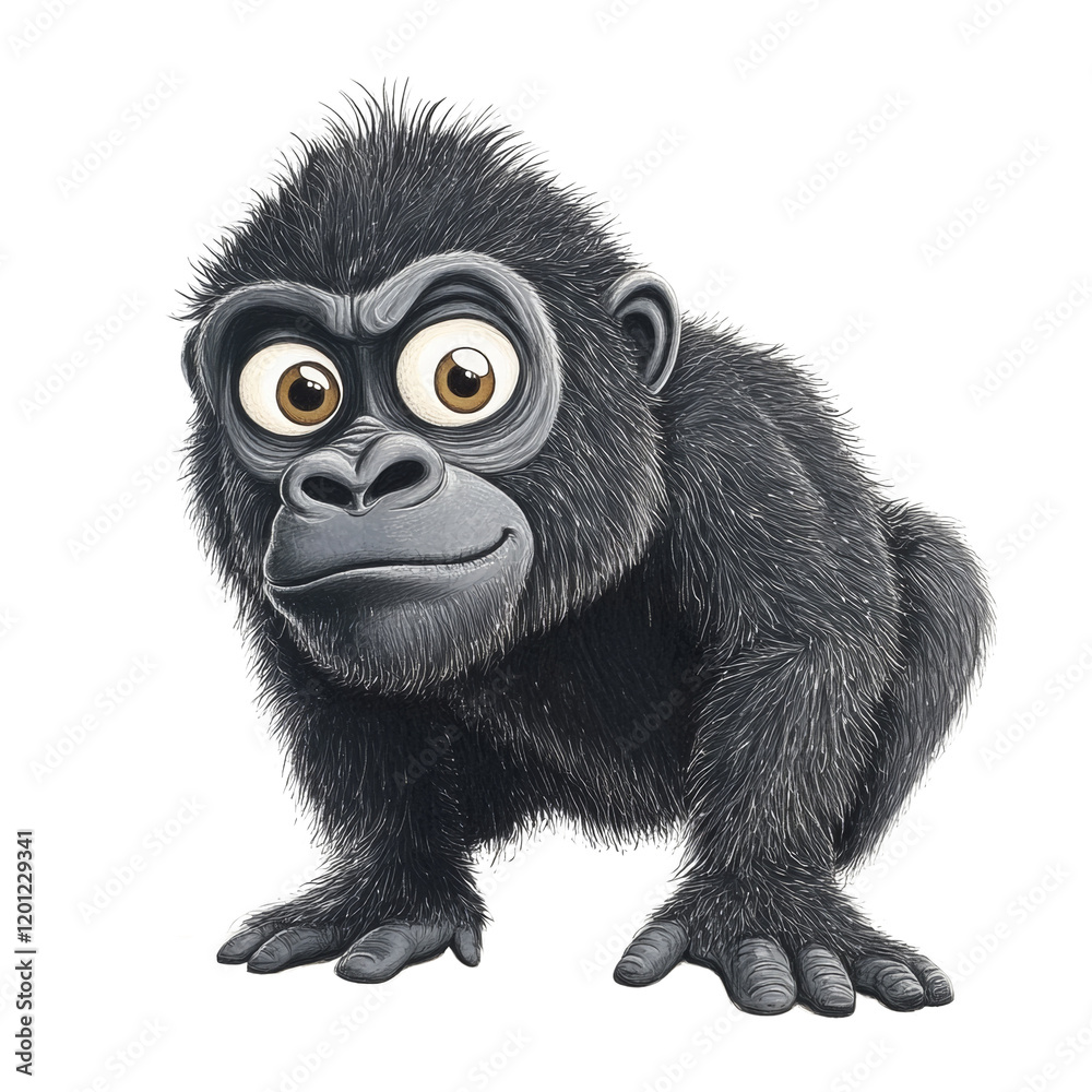 Aufkleber A charming artistic rendering of a baby gorilla, showcasing its large expressive eyes and playful demeanor.