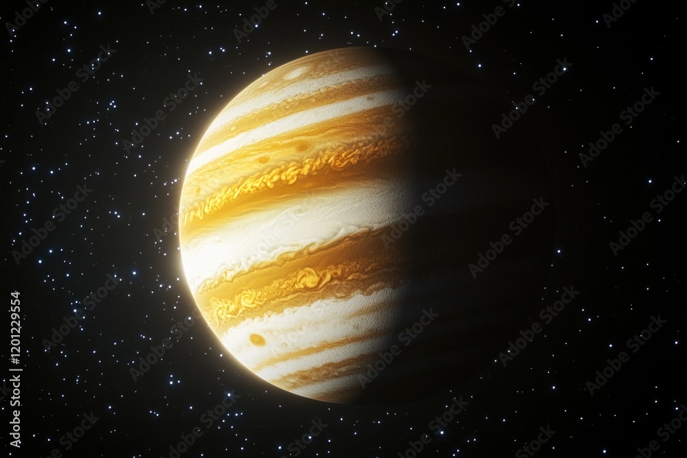 Poster a distant planet with a star shining brightly in the background, ideal for astronomy and space-theme
