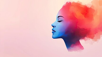 Polygon watercolor concept. A beautiful artistic representation of a woman immersed in colorful thoughts.