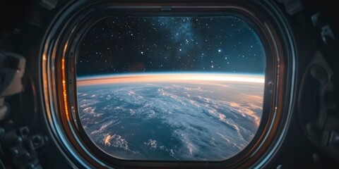 Breathtaking view of Earth from space showcasing a vibrant horizon and a blanket of stars. Generative AI