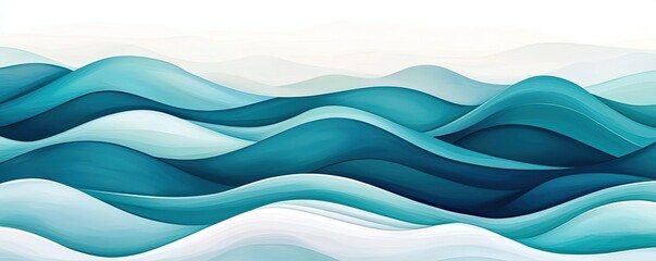 Fototapeta premium Ocean watercolor idea. Abstract waves in shades of teal create a serene and calming atmosphere.
