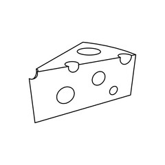 The outline of a large cheese symbol is made with black lines. 3D view of the object in perspective. Vector illustration on white background