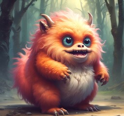 Obraz premium Illustration of fluffy and cute small monster.