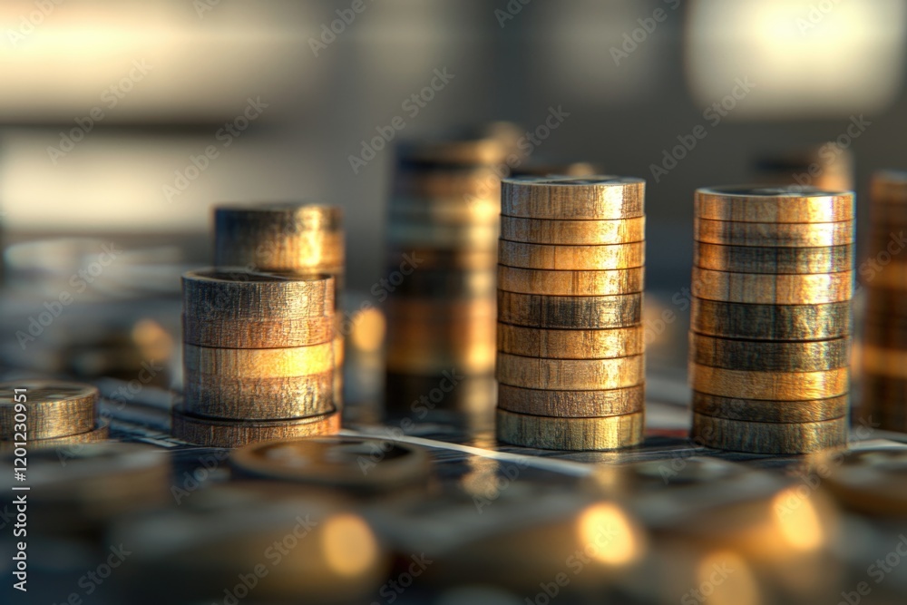 Aufkleber close-up of stacks of coins on a table