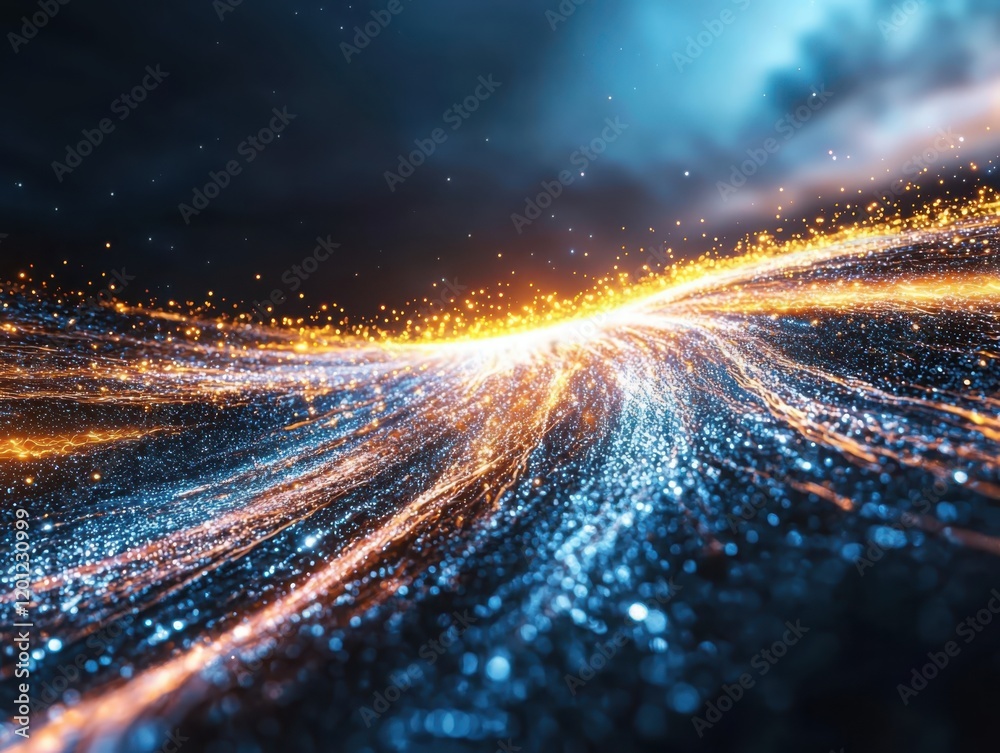 Poster dynamic flow of colorful digital data streams in an abstract space environment vivid visual represen