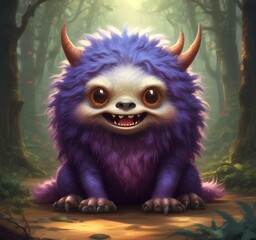 Fototapeta premium Illustration of fluffy and cute small monster.