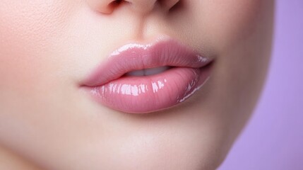 Smooth pink lips with a glossy sheen portrayal.