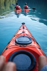 Obraz premium Couple paddling in calm waters