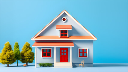 blue house, real estate concept, blue background. Generative AI
