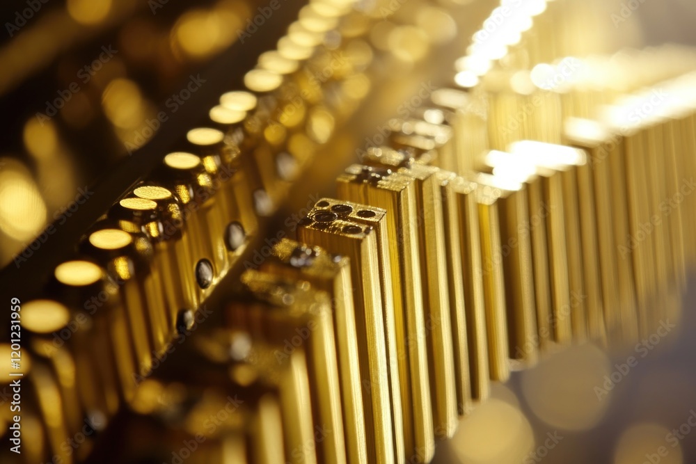 Poster a close-up shot of a golden keyboard with detailed keys and metalwork