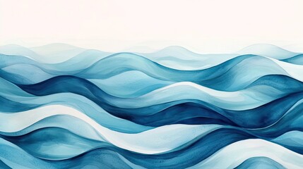 Naklejka premium Ocean watercolor idea. Serene abstract waves in blue hues create a calming oceanic effect for tranquil spaces.