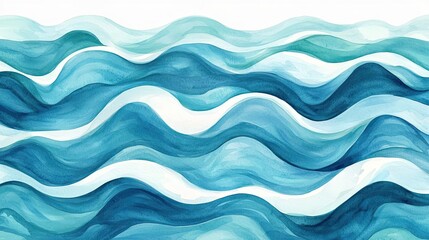Fototapeta premium Ocean watercolor idea. Abstract ocean waves in calming shades of blue for artistic or decorative use.