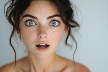 A woman with a shocked or astonished facial expression