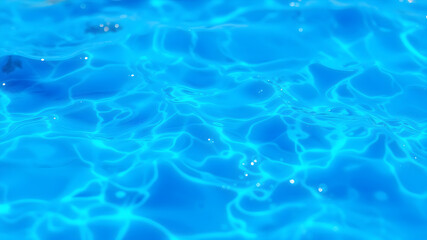 Obraz premium Blue water with ripples on the surface. Defocus blurred transparent blue colored clear calm water surface texture with splashes and bubbles. Water waves with shining pattern background. Generative AI
