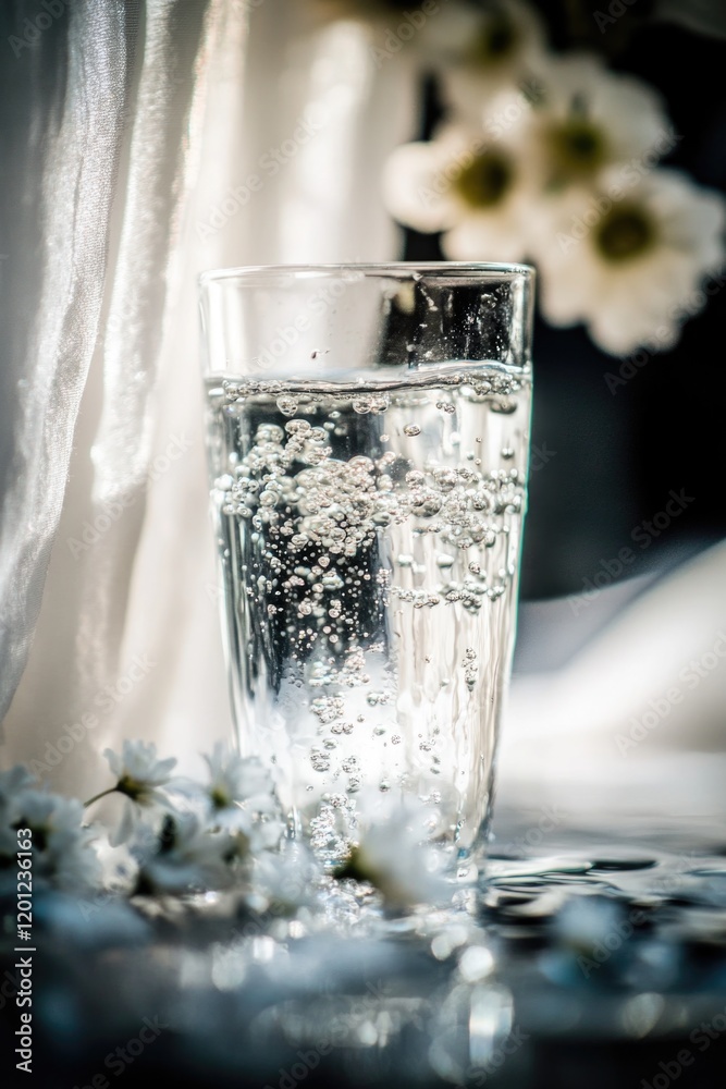 Poster a simple scene with a glass of water placed on a flat surface