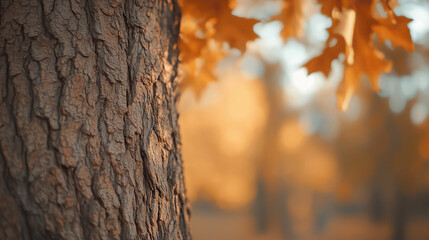 Obraz premium tall tree with seasonal golden leaves and bark gives sense of fall in this picture