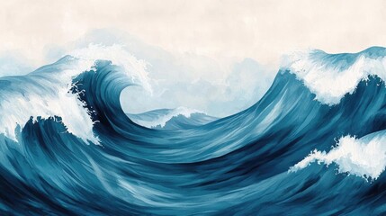 Ocean watercolor idea. A stunning depiction of ocean waves crashing with vibrant blue hues and white foam.