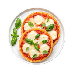 Mozzarella Pizza with Fresh Basil on White Plate, Italian Cuisine, Savory Meal