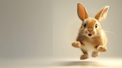 Obraz premium Cute Brown Bunny Rabbit Hopping in Studio