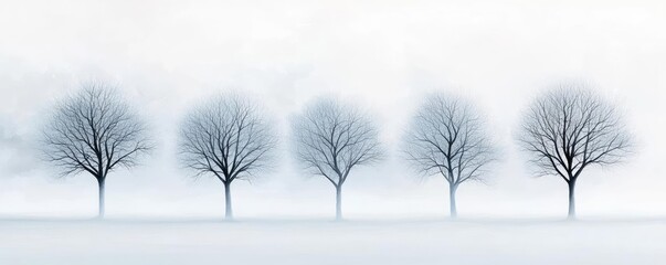 Misty watercolor concept. Serene winter landscape featuring bare trees against a foggy backdrop.