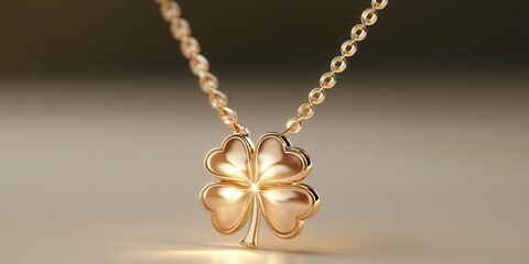 Elegant gold necklace featuring a four-leaf clover pendant, symbolizing luck and charm.