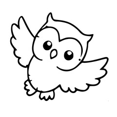 Fototapeta premium Cartoon of Owl, Black & White