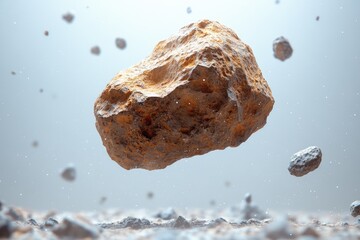 A large rock is flying through the air