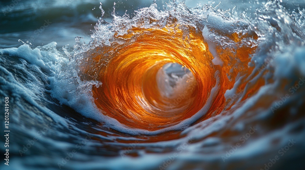Poster A large orange wave crashes into the ocean, creating a splash and foam