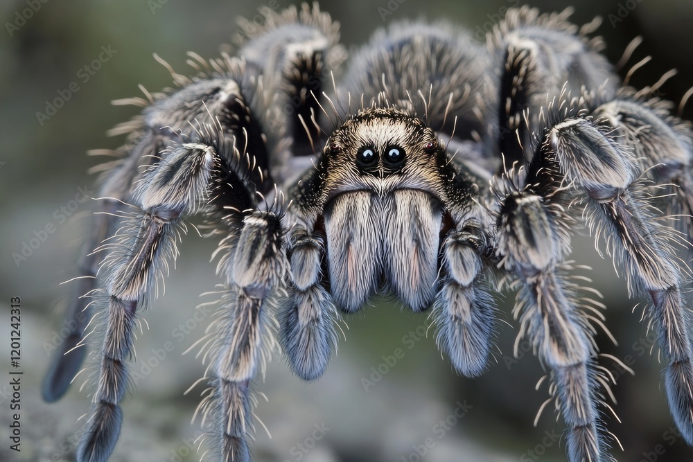 Poster a close-up image of a spider sitting on a rock