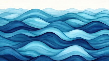 Ocean watercolor idea. Abstract waves in various shades of blue representing fluidity and tranquility.
