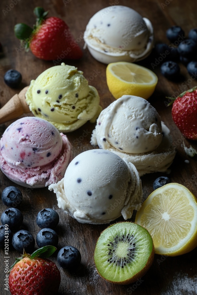 Poster a colorful table filled with various ice cream flavors and toppings