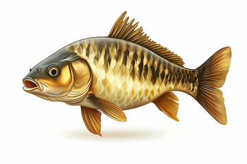 Realistic illustration of a mirror carp fish isolated on a white background, ideal for fishing concepts