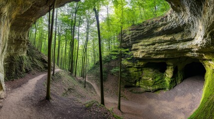Enchanted Forest Cave Entrance: A Serene Escape into Nature's Embrace
