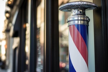 A striped pole outside a barber shop