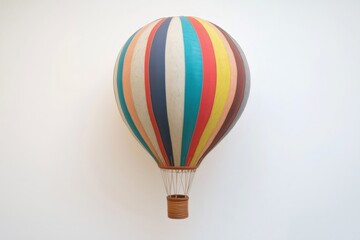 Naklejka premium Colorful hot air balloon with stripes flying in a white background representing freedom, travel and adventure