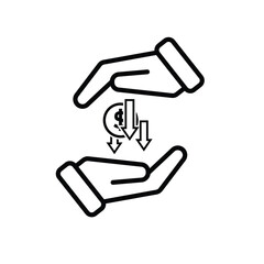 coin icon. money weakens or falls in hand. money management vector, business and finance icon, showing continuous movement. Line design style