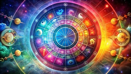 Colorful astrological wheel with zodiac signs for horoscopes, blogs, and spiritual themes