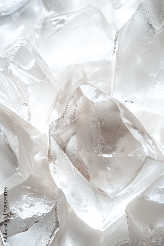 Poster a pile of ice cubes sits on top of a table, ready for use