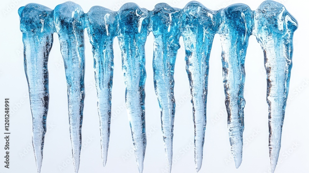 Poster a cluster of icicles forming on the surface of a stone wall, with a rustic and natural appearance