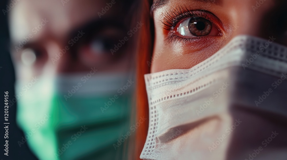 Poster a close-up shot of a person with a face mask, suitable for health-related or pandemic-themed concept