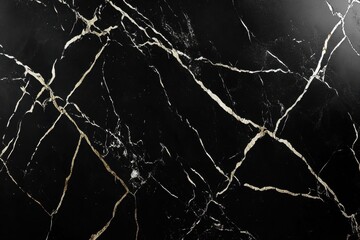 Elegant black marble background with intricate white and gold veining, perfect for modern design and wallpaper applications in various projects