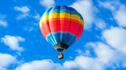 Naklejka premium Colorful Hot Air Balloon Flying in a Blue Sky with White Clouds