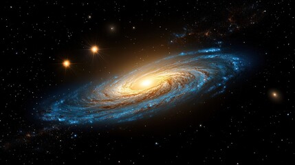 Obraz premium Glowing spiral galaxy with bright stars and nebulae