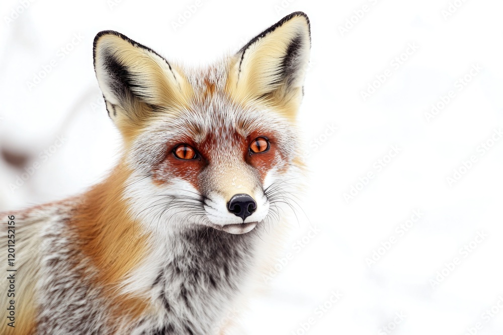 Poster a close-up of a red fox in snowy environment